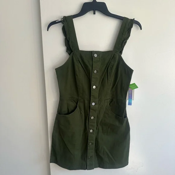 Tinseltown Olive Ruffle-Strap Button Mini Dress - Picture 1 of 12
